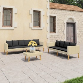 3-teiliges Gartenmöbel-Set und beige synthetische Rattankissen von vidaXL, Gartensets - Ref: Foro24-3059331, Preis: 510,23 €,...