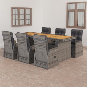 Set de comedor de jardín 7 pzas y cojines ratán sintético gris de vidaXL, Conjuntos de jardín - Ref: Foro24-3059345, Precio: ...