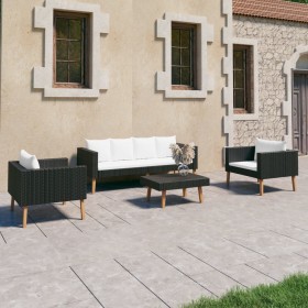 Gartenmöbel Set 4 Stück und Kissen Kunststoff Rattan schwarz von vidaXL, Gartensets - Ref: Foro24-3059334, Preis: 399,99 €, R...