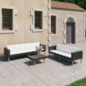 3-teiliges Gartenmöbel-Set und schwarze synthetische Rattankissen von vidaXL, Gartensets - Ref: Foro24-3059337, Preis: 395,99...