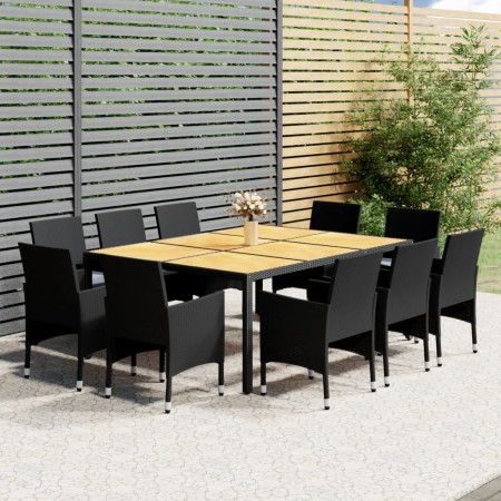 Juego de comedor de jardín 11 piezas ratán sintético negro de vidaXL, Conjuntos de jardín - Ref: Foro24-3058566, Precio: 962,...