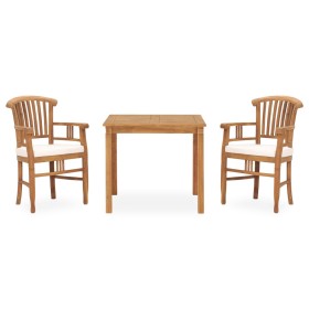 3-piece garden dining set with solid teak wood and cushions by vidaXL, Garden sets - Ref: Foro24-3060010, Price: 403,99 €, Di...