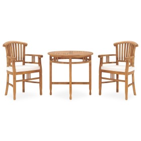 3-piece solid teak garden dining set with cushions by vidaXL, Garden sets - Ref: Foro24-3060044, Price: 440,99 €, Discount: %