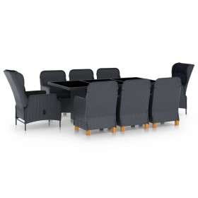 Set comedor jardín 9 piezas cojines ratán sintético gris oscuro de vidaXL, Conjuntos de jardín - Ref: Foro24-3060183, Precio:...