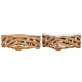 Set de mesa y reposapiés de jardín y cojín crema madera de teca de vidaXL, Sofás modulares de exterior - Ref: Foro24-316041, ...