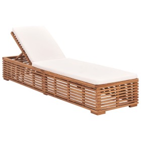 Sonnenliege mit Kissen aus massivem cremefarbenem Teakholz von vidaXL, Liegen - Ref: Foro24-316037, Preis: 318,99 €, Rabatt: %