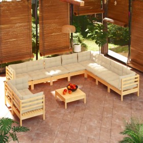 Garden furniture 11 pieces and cushions solid cream pine wood by vidaXL, Garden sets - Ref: Foro24-3096917, Price: 853,76 €, ...