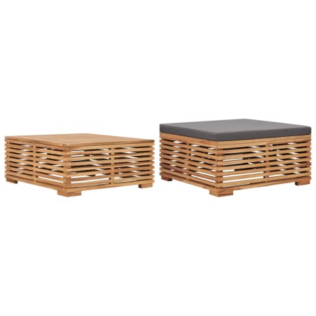 Garten-Fußhocker-Tischset mit dunkelgrauem Teakholzkissen von vidaXL, Modulare Sofas für den Außenbereich - Ref: Foro24-31604...