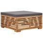 Set de mesa reposapiés de jardín cojín gris oscuro madera teca de vidaXL, Sofás modulares de exterior - Ref: Foro24-316042, P...