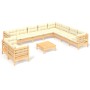 Gartenmöbel 11-teilig und Kissen aus massivem cremefarbenem Kiefernholz von vidaXL, Gartensets - Ref: Foro24-3096917, Preis: ...