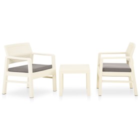 Set de muebles de jardín 3 piezas con cojines plástico blanco de vidaXL, Conjuntos de jardín - Ref: Foro24-315854, Precio: 12...