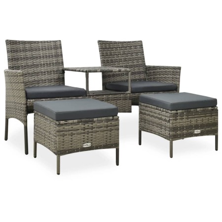 2 seater garden sofa with table and stools gray PE rattan by vidaXL, Outdoor sofas - Ref: Foro24-313593, Price: 278,07 €, Dis...