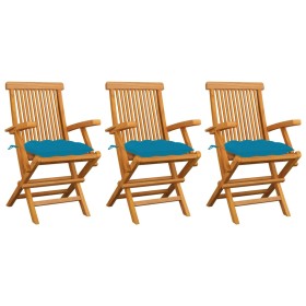 Garden chairs 3 units teak wood with light blue cushions by vidaXL, Garden chairs - Ref: Foro24-3062533, Price: 228,71 €, Dis...