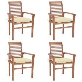 Dining chairs 4 pcs teak wood with cream white cushions by vidaXL, Garden chairs - Ref: Foro24-3062639, Price: 373,99 €, Disc...