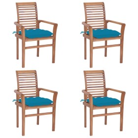 Dining chairs 4 pcs teak wood with light blue cushions by vidaXL, Garden chairs - Ref: Foro24-3062641, Price: 381,99 €, Disco...