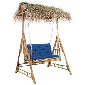 2-seater swing bench with palm leaves and bamboo cushion 202 cm by vidaXL, Garden rockers - Ref: Foro24-3063943, Price: 467,9...