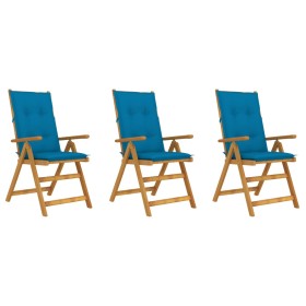 Folding garden chairs 3 pcs solid acacia wood cushions by vidaXL, Garden chairs - Ref: Foro24-3064108, Price: 254,99 €, Disco...