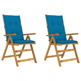 Reclining garden chairs 2 pcs solid acacia wood cushions by vidaXL, Garden chairs - Ref: Foro24-3064078, Price: 162,99 €, Dis...