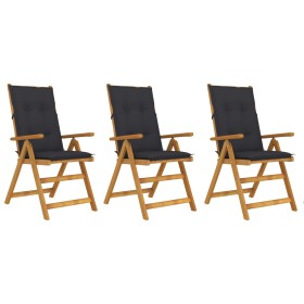 Folding garden chairs 3 pcs solid acacia wood with cushions by vidaXL, Garden chairs - Ref: Foro24-3064104, Price: 279,24 €, ...