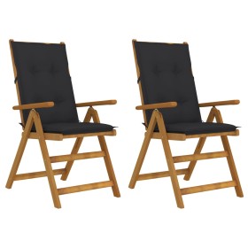 Reclining garden chairs 2 pcs solid acacia wood cushions by vidaXL, Garden chairs - Ref: Foro24-3064074, Price: 162,99 €, Dis...