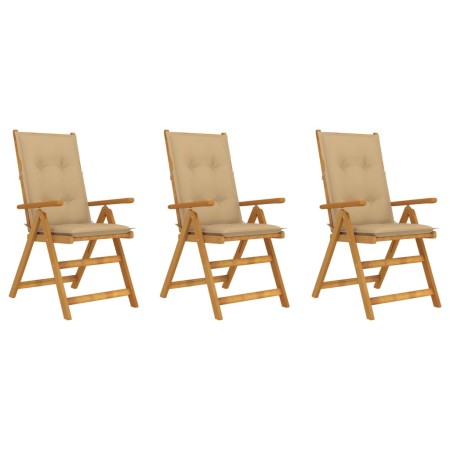 Folding garden chairs 3 pcs solid acacia wood cushions by vidaXL, Garden chairs - Ref: Foro24-3064107, Price: 259,53 €, Disco...