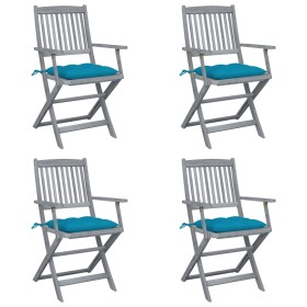 Folding garden chairs 4 pcs cushions solid acacia wood by vidaXL, Garden chairs - Ref: Foro24-3064528, Price: 188,77 €, Disco...