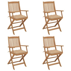 4 pcs folding garden chairs and solid acacia wood cushions by vidaXL, Garden chairs - Ref: Foro24-3064635, Price: 226,98 €, D...