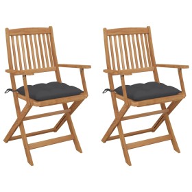 2 pcs folding garden chairs and solid acacia wood cushions by vidaXL, Garden chairs - Ref: Foro24-3064605, Price: 116,93 €, D...