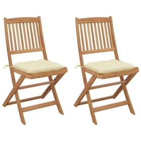 Folding garden chairs 2 units and solid acacia wood cushions by vidaXL, Garden chairs - Ref: Foro24-3064661, Price: 107,87 €,...