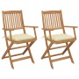 2 pcs folding garden chairs and solid acacia wood cushions by vidaXL, Garden chairs - Ref: Foro24-3064607, Price: 119,58 €, D...