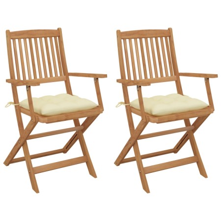 2 pcs folding garden chairs and solid acacia wood cushions by vidaXL, Garden chairs - Ref: Foro24-3064607, Price: 119,33 €, D...