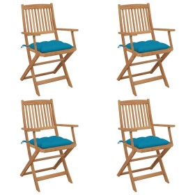 4 pcs folding garden chairs and solid acacia wood cushions by vidaXL, Garden chairs - Ref: Foro24-3064636, Price: 212,80 €, D...