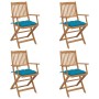 4 pcs folding garden chairs and solid acacia wood cushions by vidaXL, Garden chairs - Ref: Foro24-3064636, Price: 212,80 €, D...