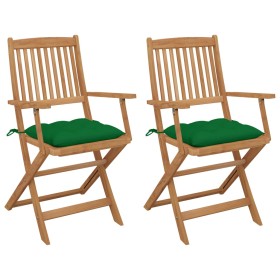 2 pcs folding garden chairs and solid acacia wood cushions by vidaXL, Garden chairs - Ref: Foro24-3064610, Price: 119,58 €, D...