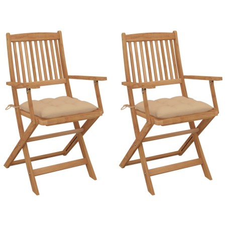 2 pcs folding garden chairs and solid acacia wood cushions by vidaXL, Garden chairs - Ref: Foro24-3064608, Price: 119,58 €, D...