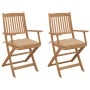 2 pcs folding garden chairs and solid acacia wood cushions by vidaXL, Garden chairs - Ref: Foro24-3064608, Price: 119,58 €, D...