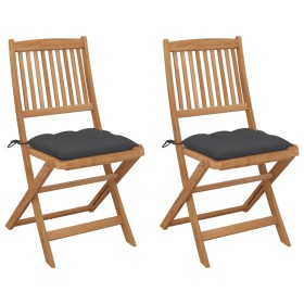 2 pcs folding garden chairs and solid acacia wood cushions by vidaXL, Garden chairs - Ref: Foro24-3064659, Price: 105,81 €, D...