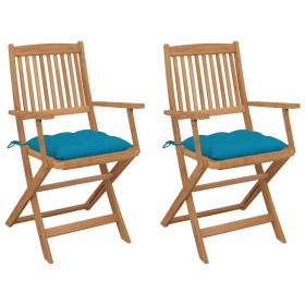 Folding garden chairs 2 units and solid acacia wood cushions by vidaXL, Garden chairs - Ref: Foro24-3064609, Price: 116,93 €,...