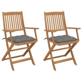 2 pcs folding garden chairs and solid acacia wood cushions by vidaXL, Garden chairs - Ref: Foro24-3064606, Price: 119,58 €, D...