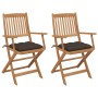 2 pcs folding garden chairs and solid acacia wood cushions by vidaXL, Garden chairs - Ref: Foro24-3064613, Price: 119,58 €, D...