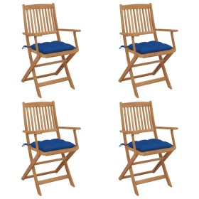 4 pcs folding garden chairs and solid acacia wood cushions by vidaXL, Garden chairs - Ref: Foro24-3064642, Price: 199,99 €, D...