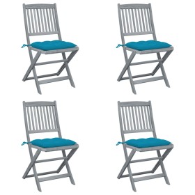 Folding garden chairs 4 pcs cushions solid acacia wood by vidaXL, Garden chairs - Ref: Foro24-3064582, Price: 199,61 €, Disco...