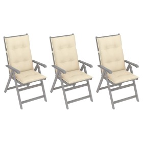 Reclining garden chairs 3 pcs solid acacia wood cushions by vidaXL, Garden chairs - Ref: Foro24-3064745, Price: 261,17 €, Dis...