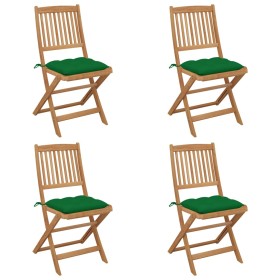 4 pcs folding garden chairs and solid acacia wood cushions by vidaXL, Garden chairs - Ref: Foro24-3064691, Price: 185,60 €, D...