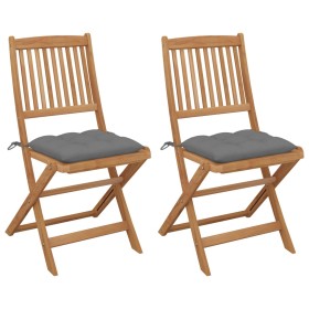 2 pcs folding garden chairs and solid acacia wood cushions by vidaXL, Garden chairs - Ref: Foro24-3064660, Price: 107,87 €, D...