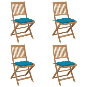 4 pcs folding garden chairs and solid acacia wood cushions by vidaXL, Garden chairs - Ref: Foro24-3064690, Price: 197,00 €, D...