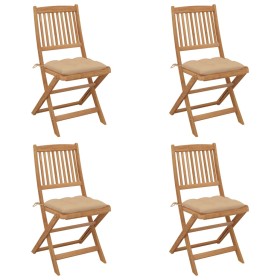 4 pcs folding garden chairs and solid acacia wood cushions by vidaXL, Garden chairs - Ref: Foro24-3064689, Price: 217,99 €, D...