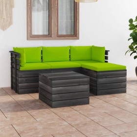 Garden pallet furniture 5 pieces cushions solid pine wood by vidaXL, Garden sets - Ref: Foro24-3061814, Price: 457,99 €, Disc...