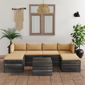 Pallet garden furniture 7 pieces with solid pine wood cushions by vidaXL, Garden sets - Ref: Foro24-3061974, Price: 589,99 €,...