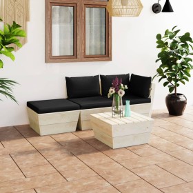 Garden furniture made of 4-piece pallets and fir wood cushions by vidaXL, Garden sets - Ref: Foro24-3063439, Price: 242,99 €,...